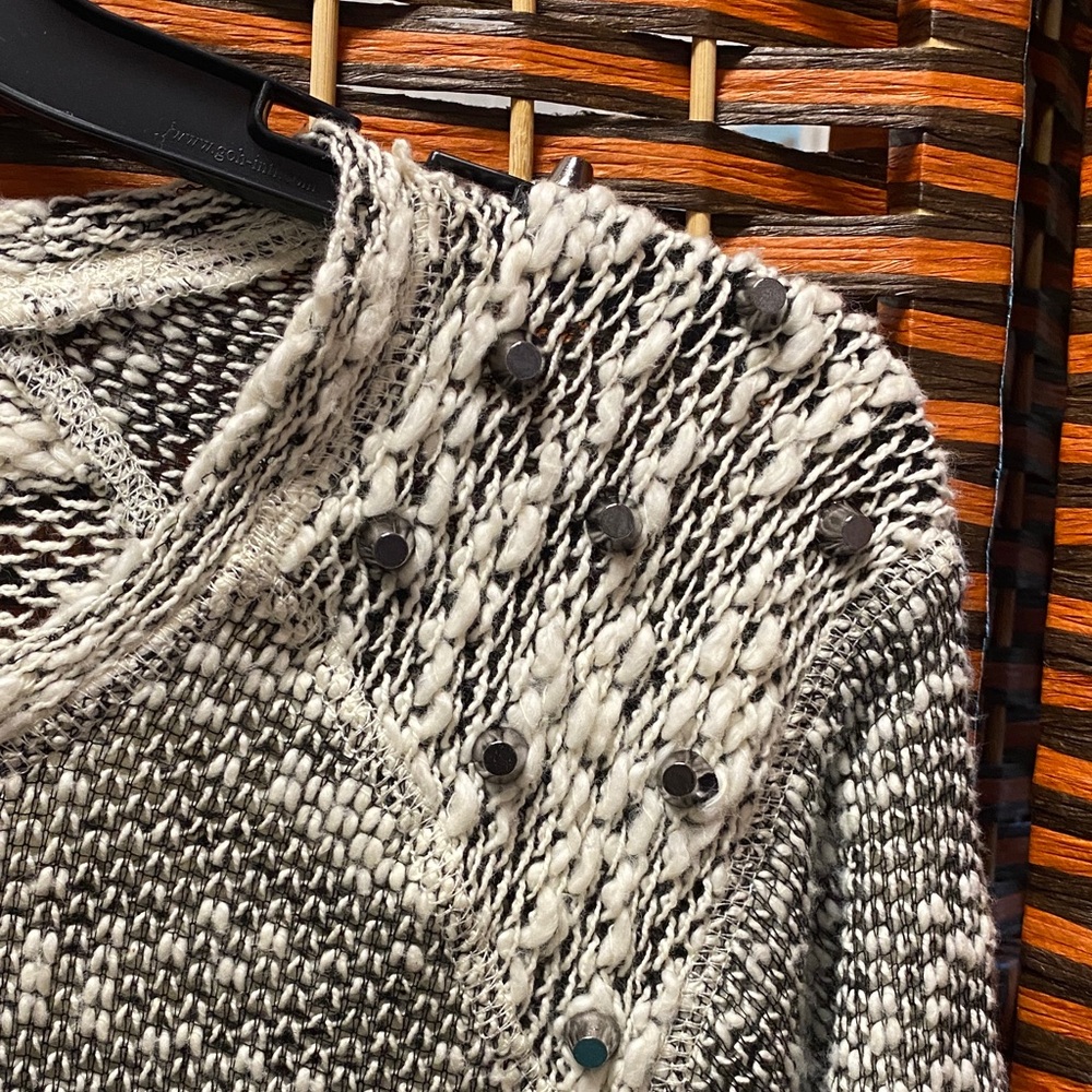 Dressbarn Size L Grey, black and White Knit Sweater with studded accent - Picture 3 of 7
